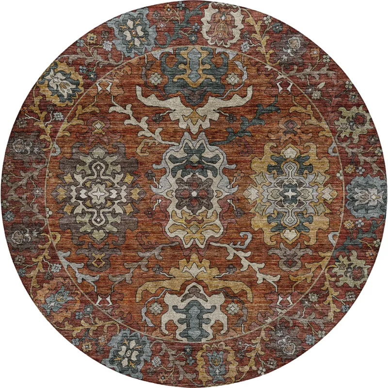 Indoor/Outdoor Silk Road Paprika 8\' x 8\' Round Rug