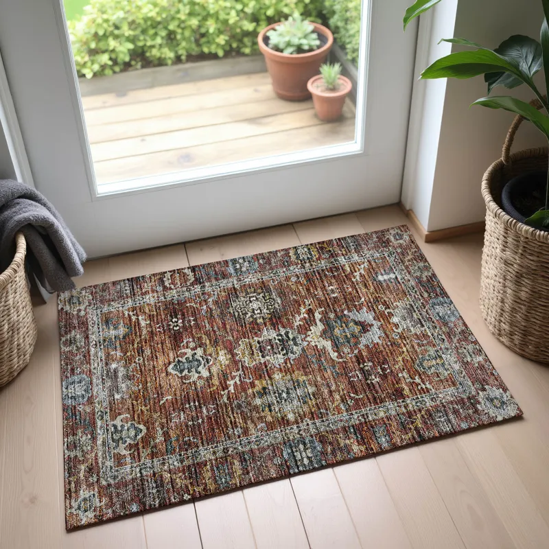 Indoor/Outdoor Silk Road Paprika 1\'8\" x 2\'6\" Rug