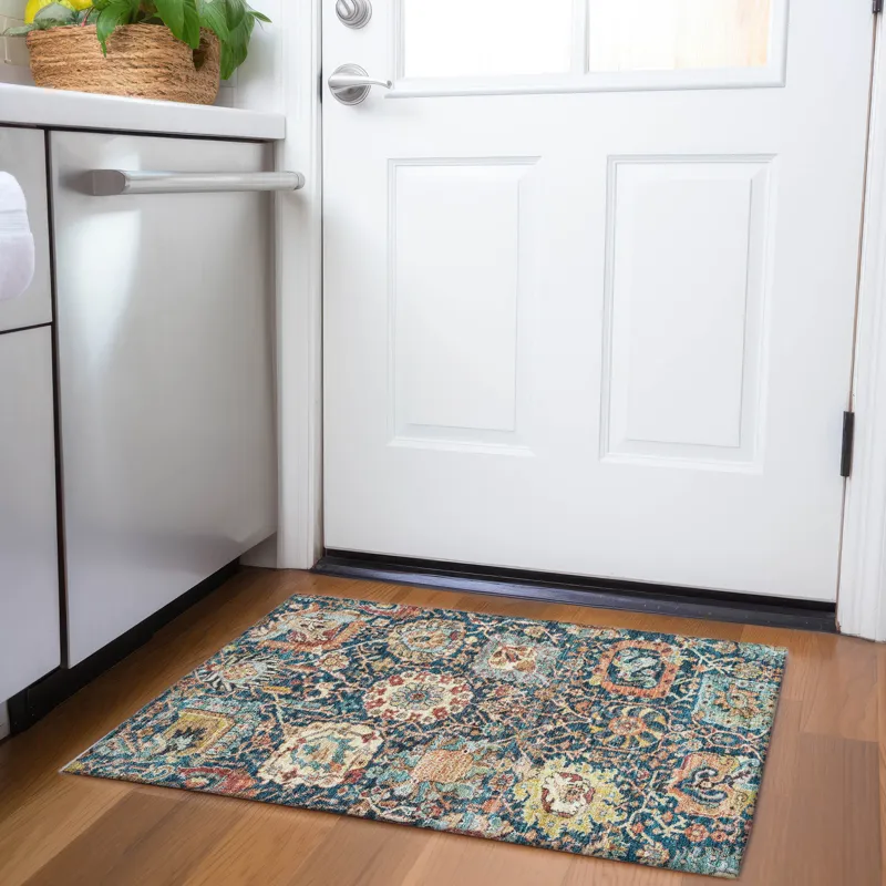 Luxury Washable Indoor/Outdoor Tabrook Navy 1\'8\" x 2\'6\" Rug
