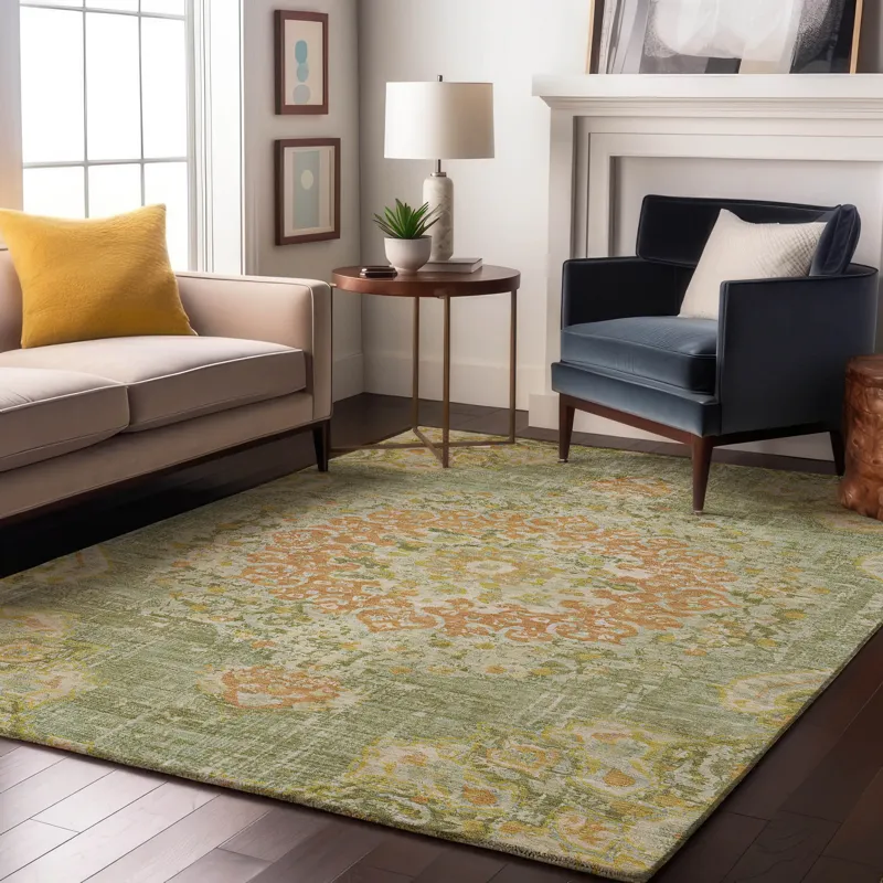 Luxury Washable Indoor/Outdoor Tabrook Aloe 5\' x 7\'6\" Rug
