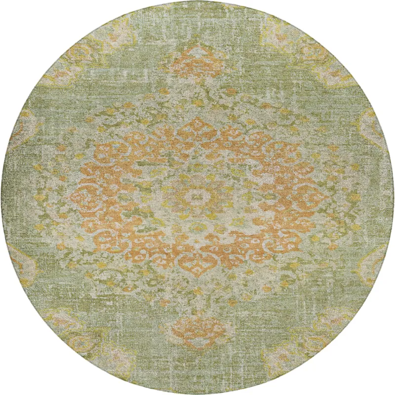 Luxury Washable Indoor/Outdoor Tabrook Aloe 8\' x 8\' Round Rug