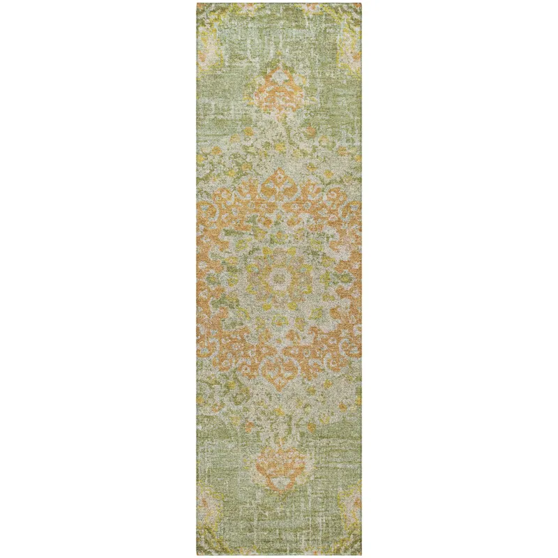 Luxury Washable Indoor/Outdoor Tabrook Aloe 2\'3\" x 7\'6\" Runner Rug