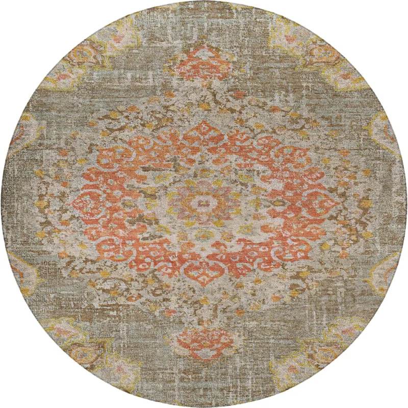 Luxury Washable Indoor/Outdoor Tabrook Brown 8\' x 8\' Round Rug