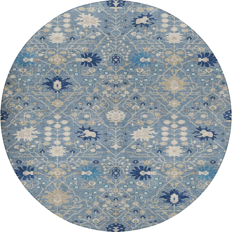 Luxury Washable Indoor/Outdoor Tabrook Denim 8\' x 8\' Round Rug