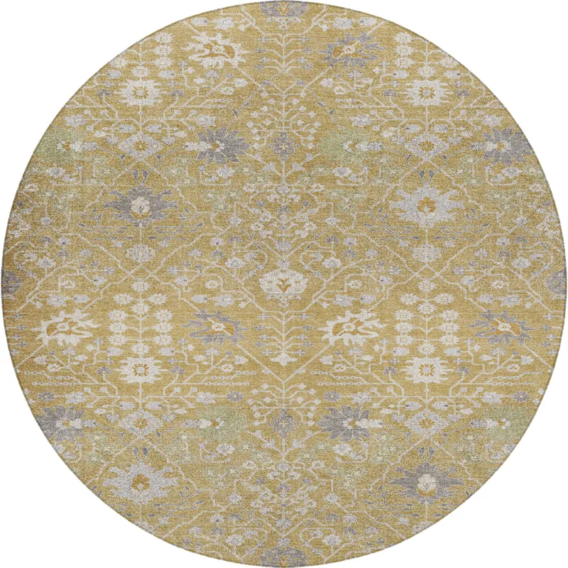 Luxury Washable Indoor/Outdoor Tabrook Gold 8\' x 8\' Round Rug