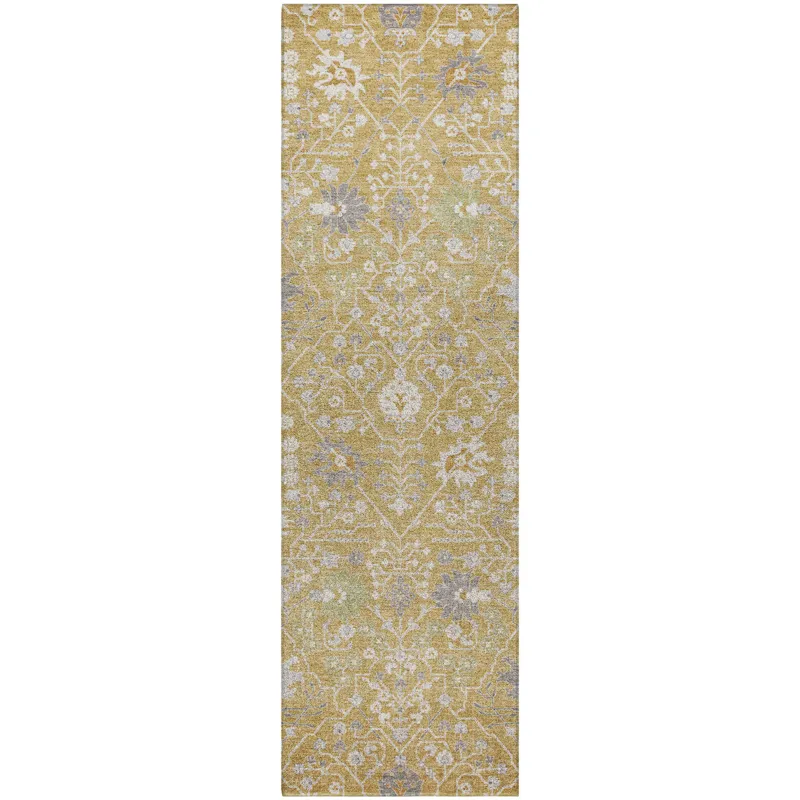 Luxury Washable Indoor/Outdoor Tabrook Gold 2\'3\" x 7\'6\" Runner Rug