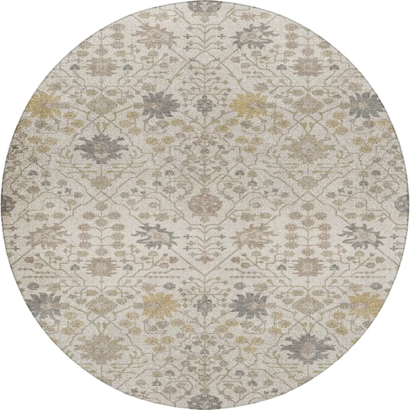 Luxury Washable Indoor/Outdoor Tabrook Ivory 8\' x 8\' Round Rug