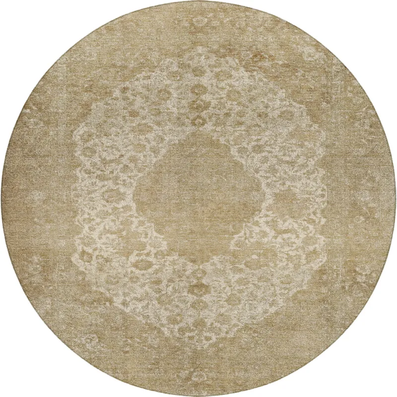 Luxury Washable Indoor/Outdoor Tabrook Beige 8\' x 8\' Round Rug