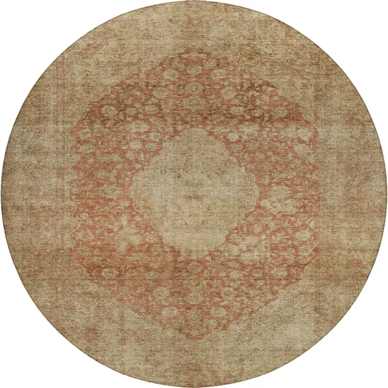 Luxury Washable Indoor/Outdoor Tabrook Paprika 8\' x 8\' Round Rug