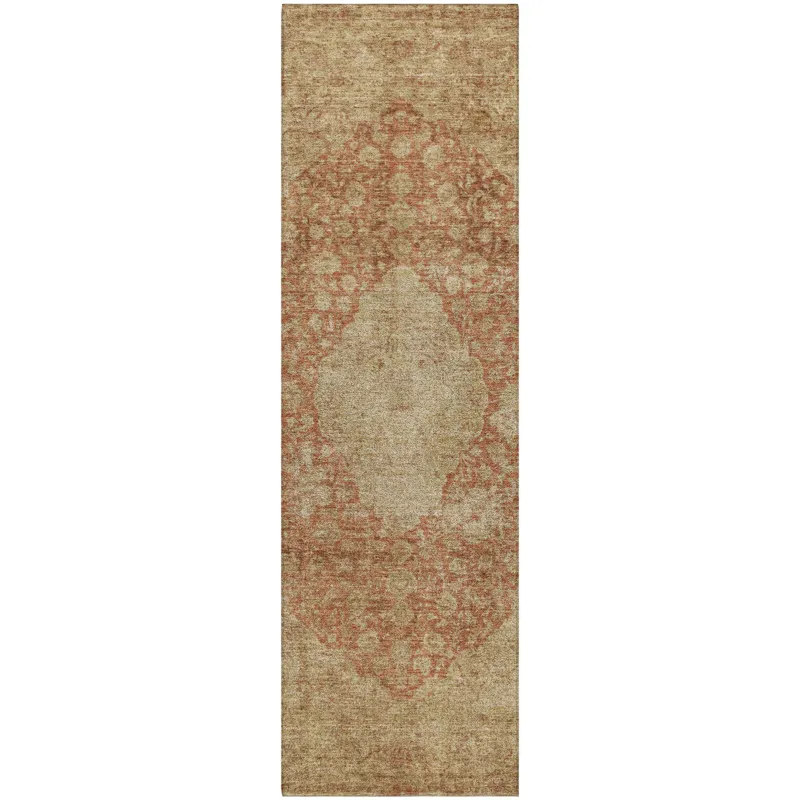Luxury Washable Indoor/Outdoor Tabrook Paprika 2\'3\" x 7\'6\" Runner Rug