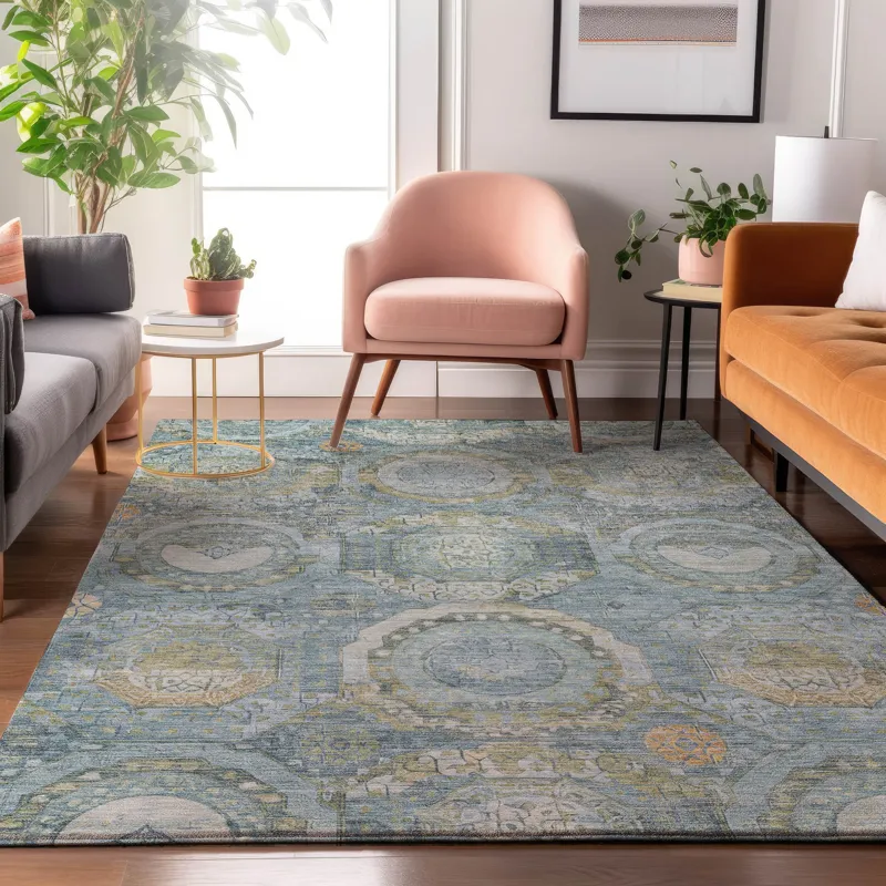 Luxury Washable Indoor/Outdoor Tabrook Blue 10\' x 14\' Rug