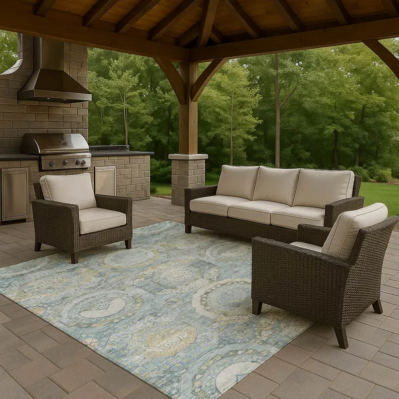 Luxury Washable Indoor/Outdoor Tabrook Blue 10\' x 14\' Rug