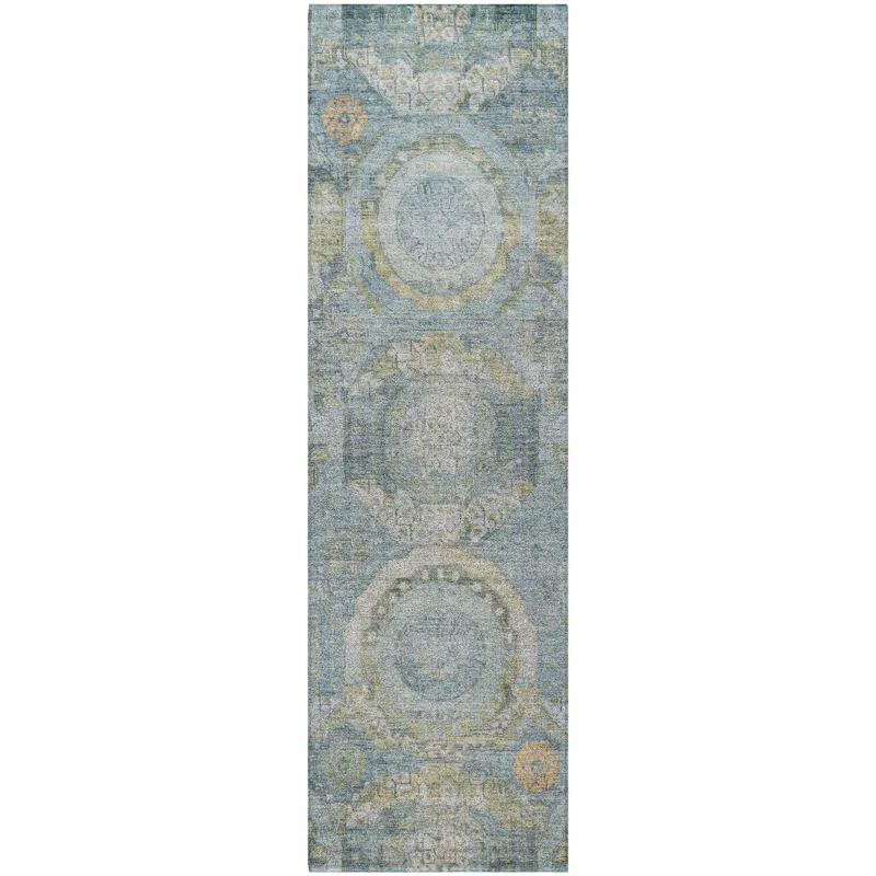 Luxury Washable Indoor/Outdoor Tabrook Blue 2\'3\" x 7\'6\" Runner Rug