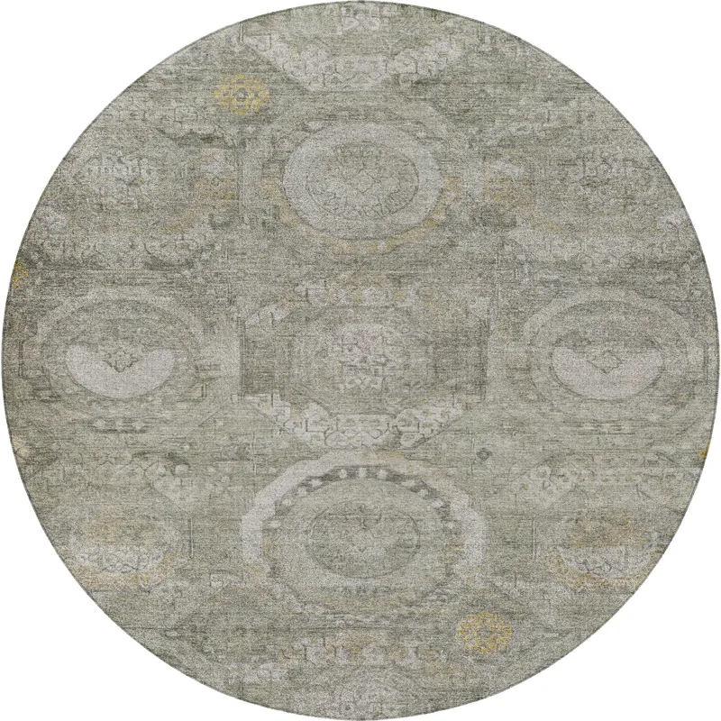 Luxury Washable Indoor/Outdoor Tabrook Pewter 8\' x 8\' Round Rug