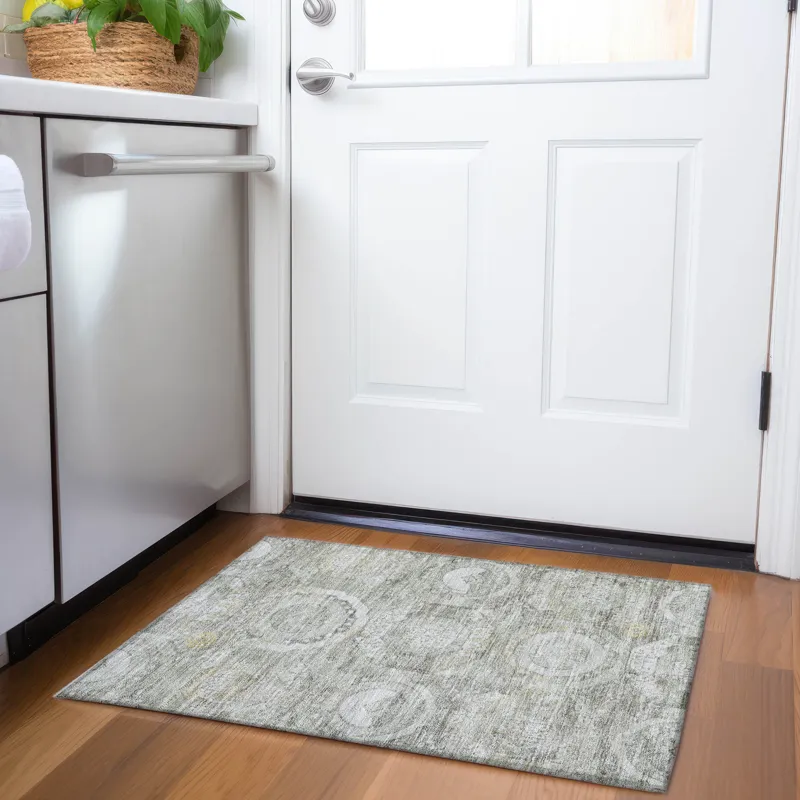 Luxury Washable Indoor/Outdoor Tabrook Pewter 1\'8\" x 2\'6\" Rug