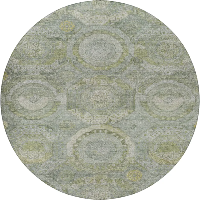 Luxury Washable Indoor/Outdoor Tabrook Sage 8\' x 8\' Round Rug