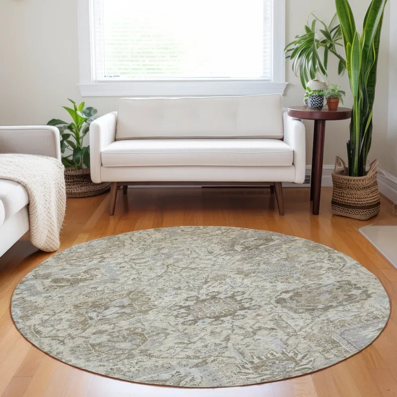 Luxury Washable Indoor/Outdoor Tabrook Ivory 8\' x 8\' Round Rug