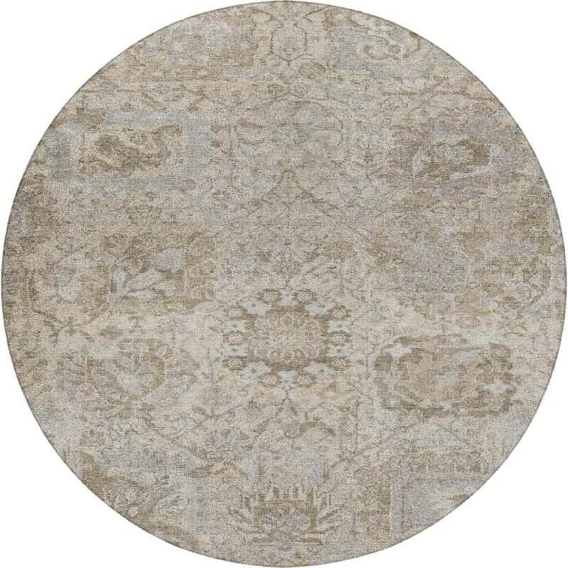 Luxury Washable Indoor/Outdoor Tabrook Ivory 8\' x 8\' Round Rug