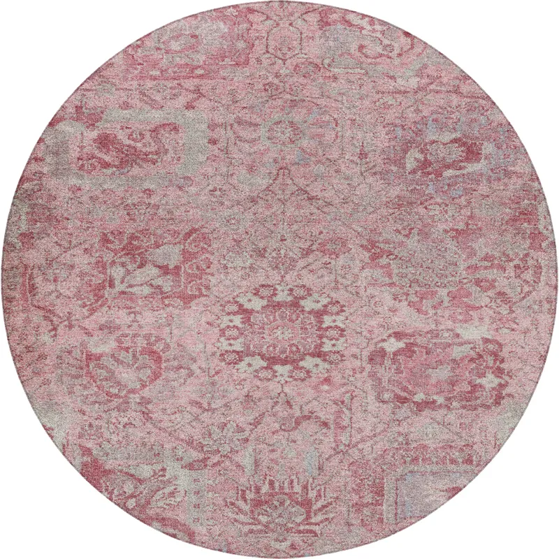 Luxury Washable Indoor/Outdoor Tabrook Pink 8\' x 8\' Round Rug