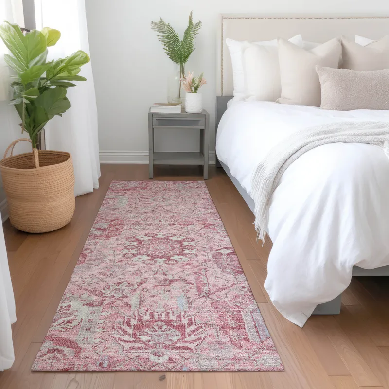 Luxury Washable Indoor/Outdoor Tabrook Pink 2\'3\" x 7\'6\" Runner Rug