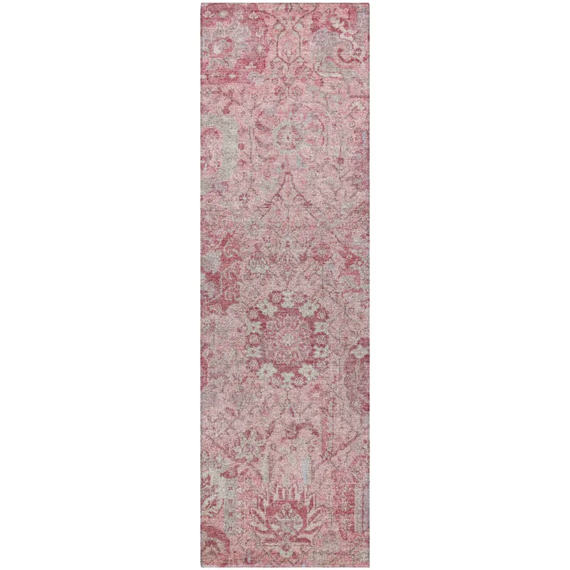 Luxury Washable Indoor/Outdoor Tabrook Pink 2\'3\" x 7\'6\" Runner Rug