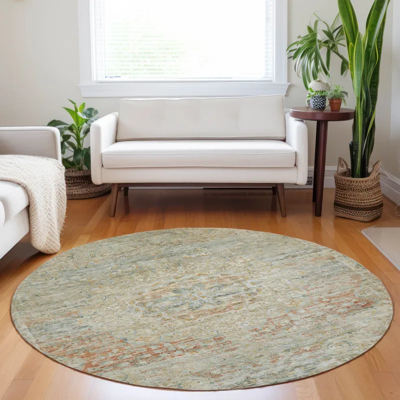 Luxury Washable Indoor/Outdoor Tabrook Tan 8\' x 8\' Round Rug