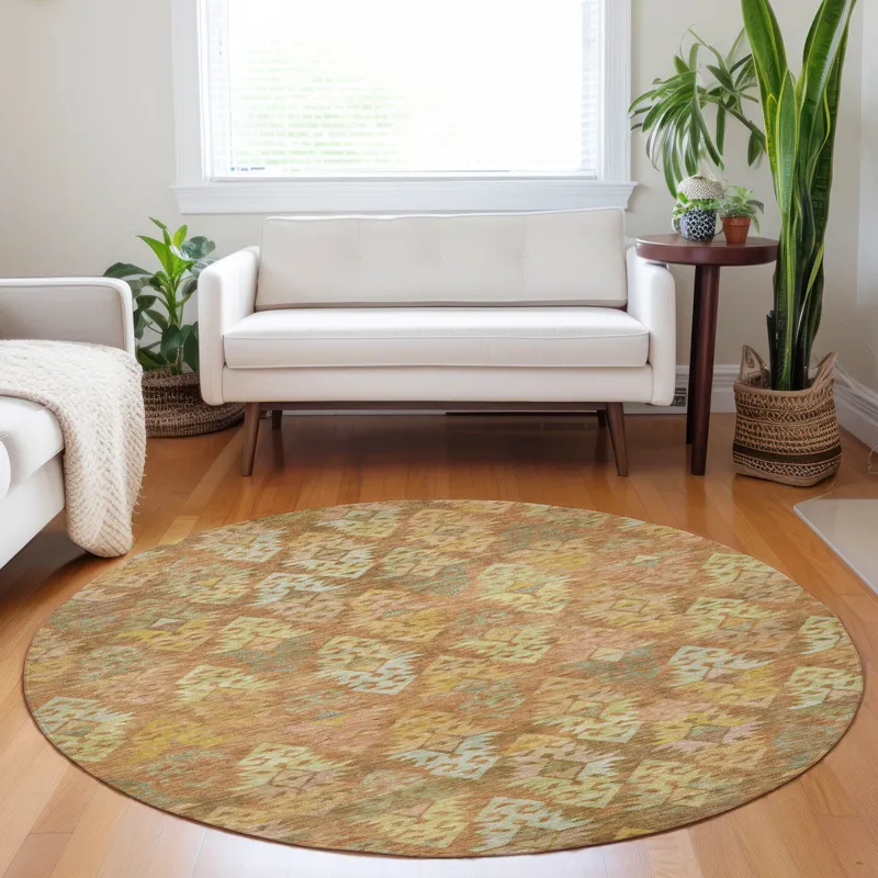 Luxury Washable Indoor/Outdoor Tabrook Copper 8\' x 8\' Round Rug