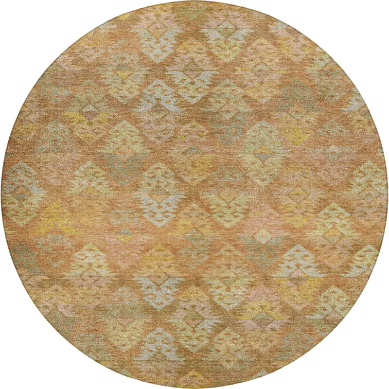 Luxury Washable Indoor/Outdoor Tabrook Copper 8\' x 8\' Round Rug
