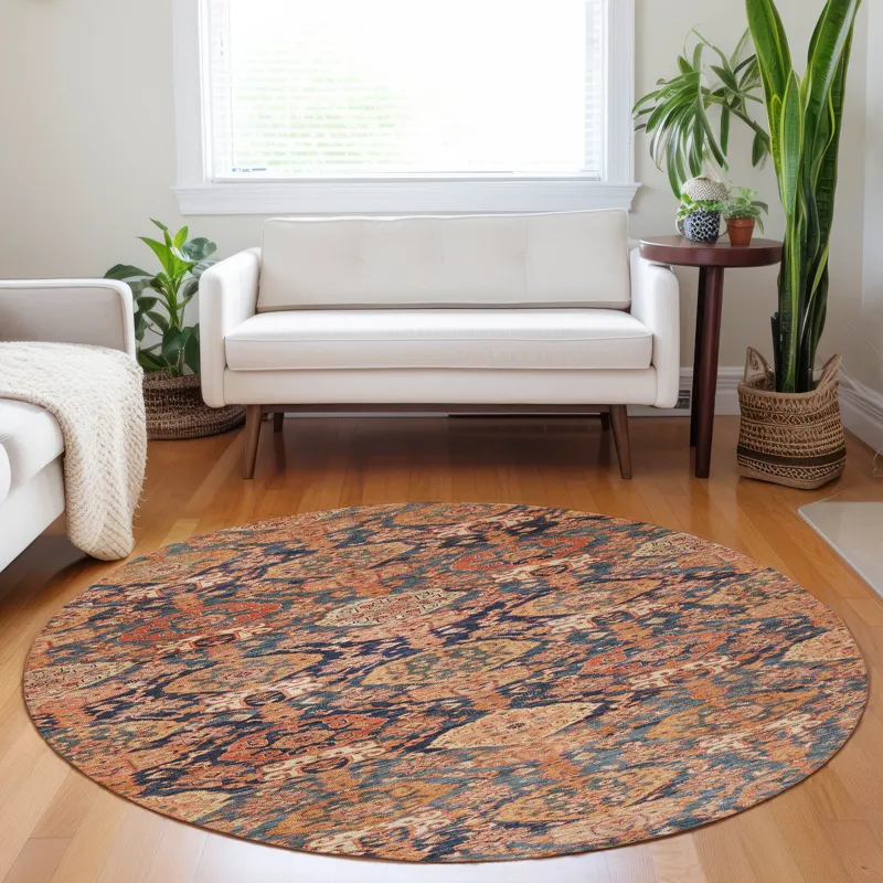 Luxury Washable Indoor/Outdoor Tabrook Terracotta 8\' x 8\' Round Rug