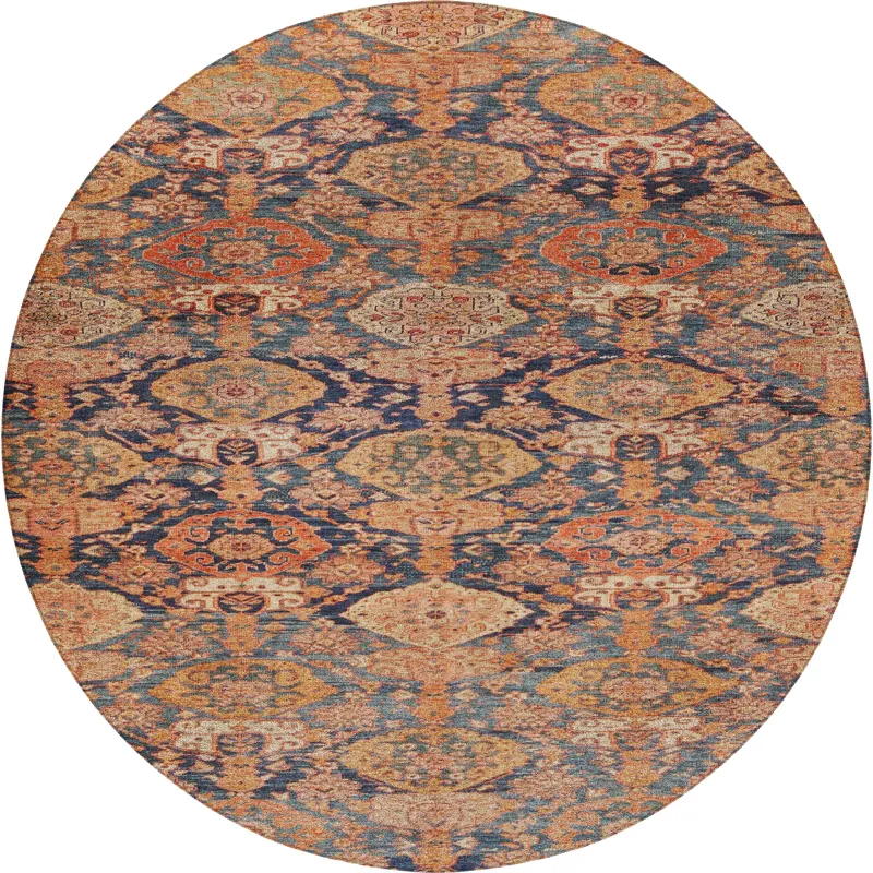 Luxury Washable Indoor/Outdoor Tabrook Terracotta 8\' x 8\' Round Rug