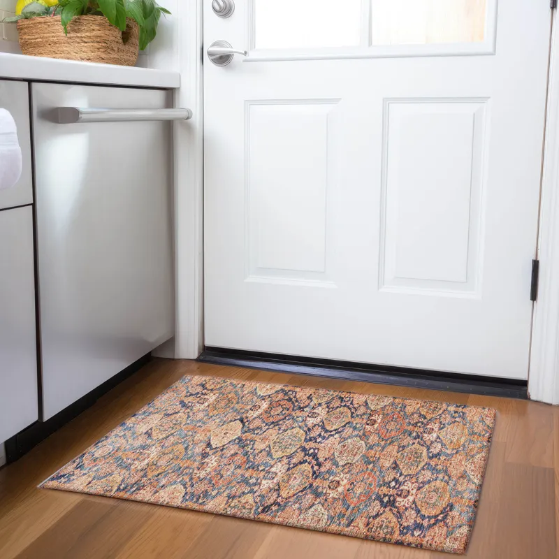 Luxury Washable Indoor/Outdoor Tabrook Terracotta 1\'8\" x 2\'6\" Rug