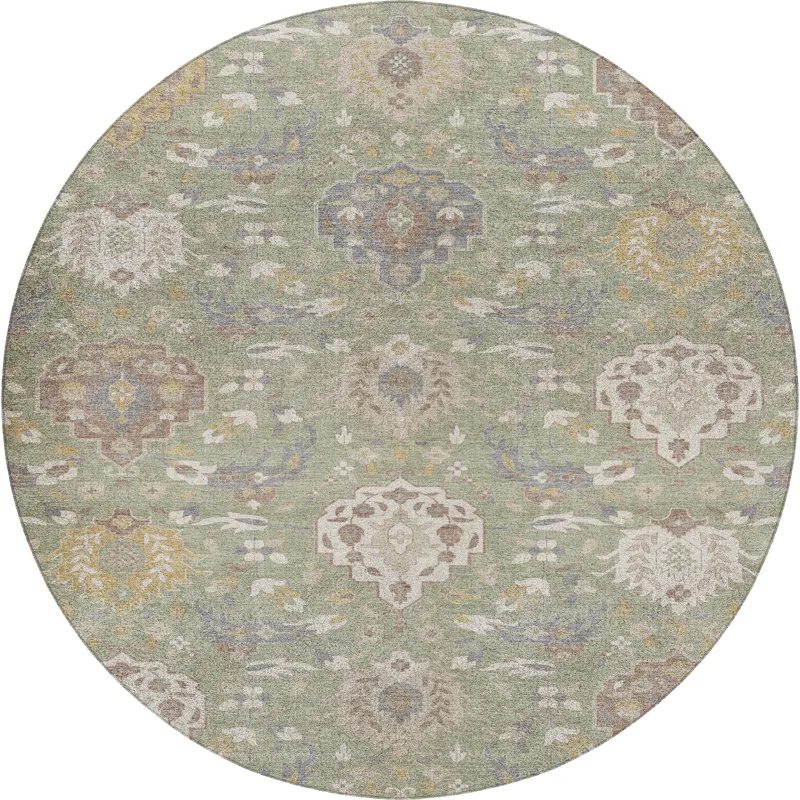 Luxury Washable Indoor/Outdoor Tabrook Aloe 8\' x 8\' Round Rug