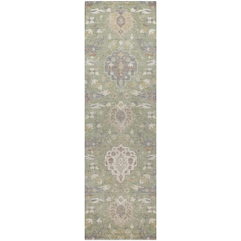 Luxury Washable Indoor/Outdoor Tabrook Aloe 2\'3\" x 7\'6\" Runner Rug