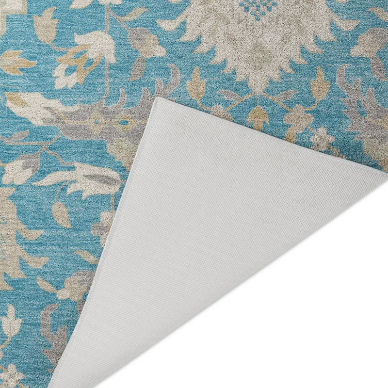 Luxury Washable Indoor/Outdoor Tabrook Blue 1\'8\" x 2\'6\" Rug