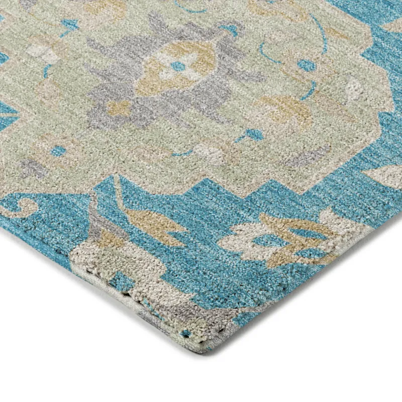Luxury Washable Indoor/Outdoor Tabrook Blue 1\'8\" x 2\'6\" Rug