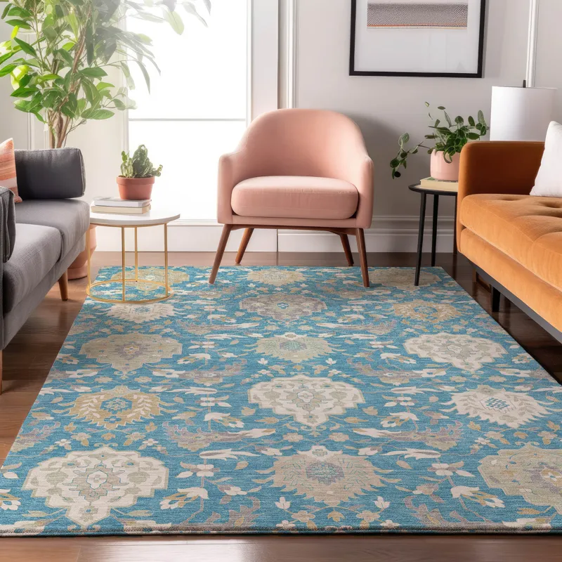 Luxury Washable Indoor/Outdoor Tabrook Blue 9\' x 12\' Rug