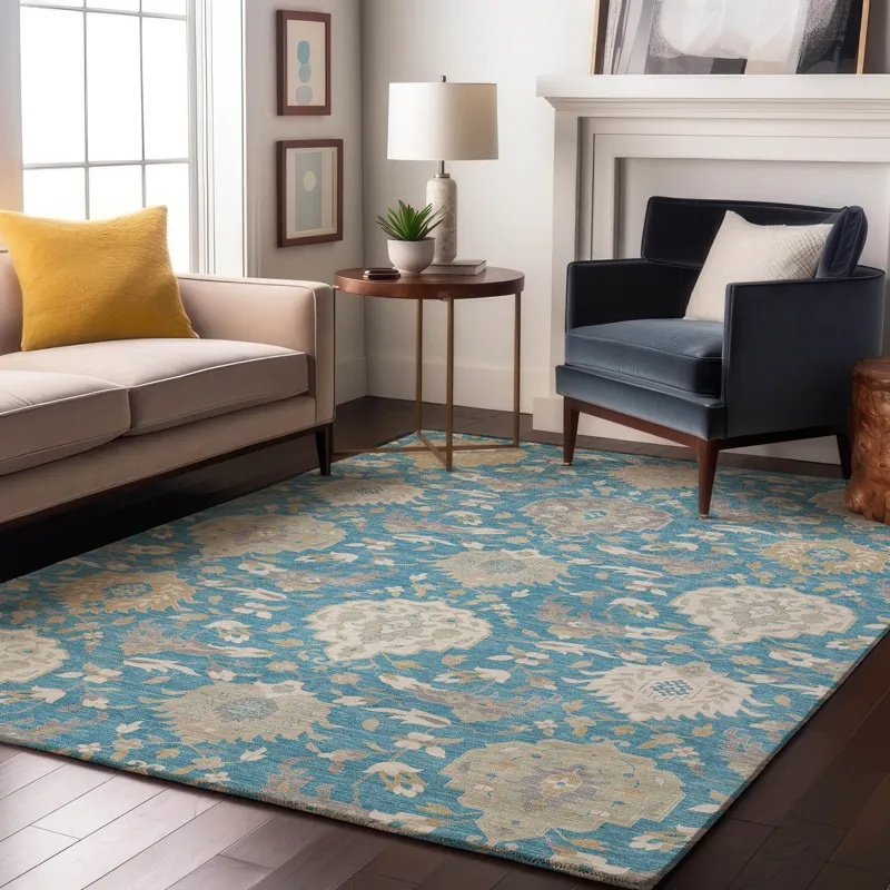 Luxury Washable Indoor/Outdoor Tabrook Blue 9\' x 12\' Rug