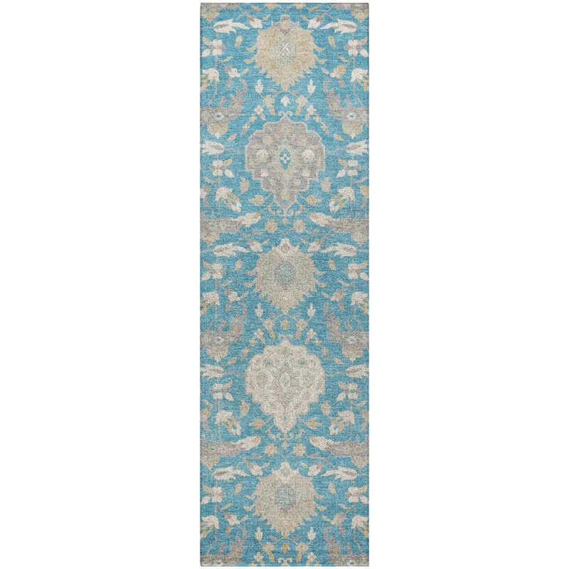 Luxury Washable Indoor/Outdoor Tabrook Blue 2\'3\" x 7\'6\" Runner Rug
