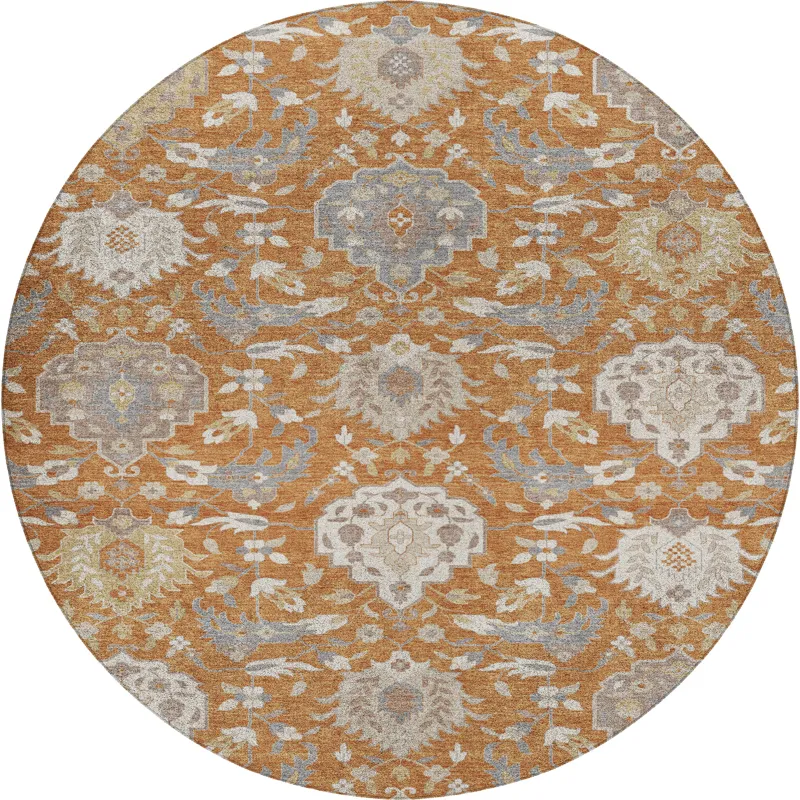 Luxury Washable Indoor/Outdoor Tabrook Copper 8\' x 8\' Round Rug