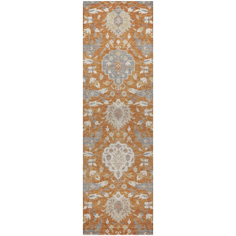 Luxury Washable Indoor/Outdoor Tabrook Copper 2\'3\" x 7\'6\" Runner Rug