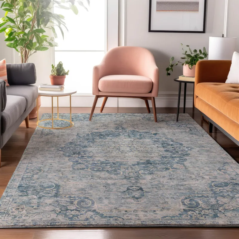 Luxury Washable Indoor/Outdoor Tabrook Blue 2\'6\" x 3\'10\" Rug