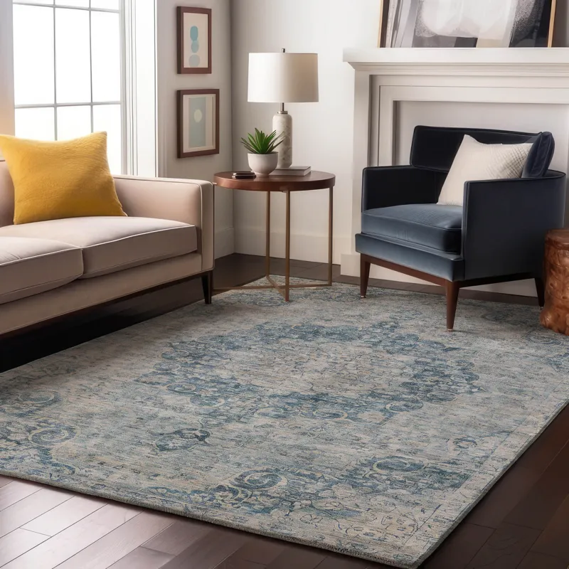 Luxury Washable Indoor/Outdoor Tabrook Blue 2\'6\" x 3\'10\" Rug