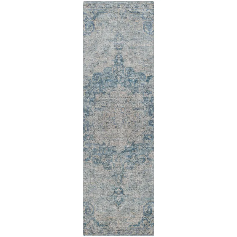 Luxury Washable Indoor/Outdoor Tabrook Blue 2\'3\" x 7\'6\" Runner Rug
