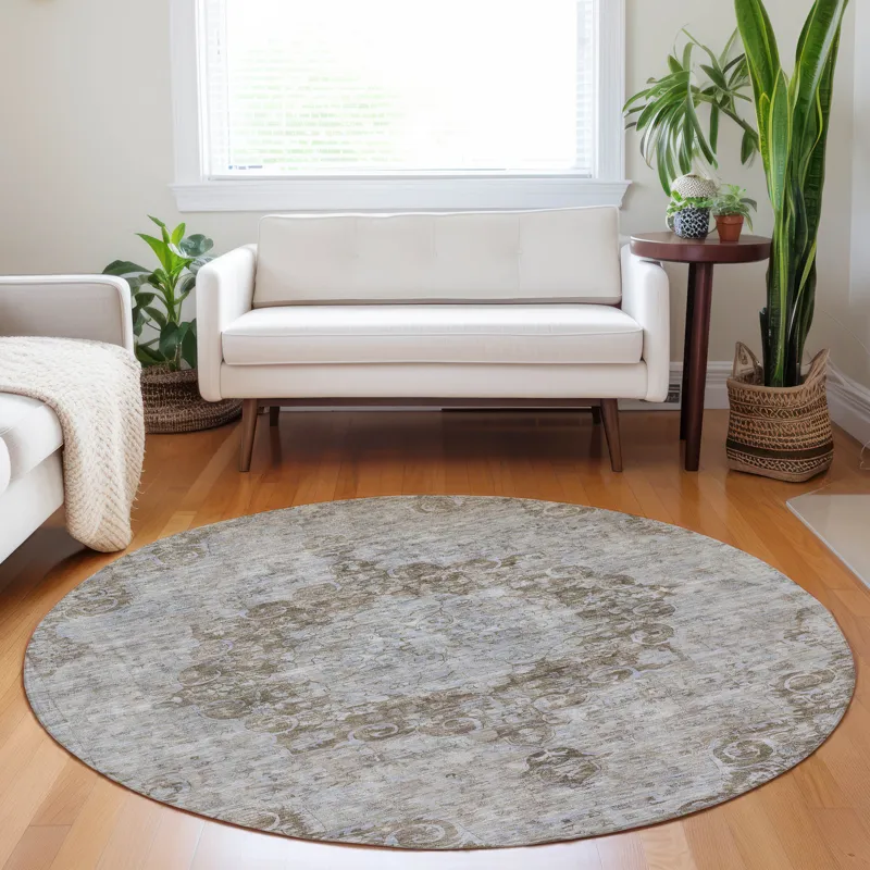 Luxury Washable Indoor/Outdoor Tabrook Chocolate 8\' x 8\' Round Rug