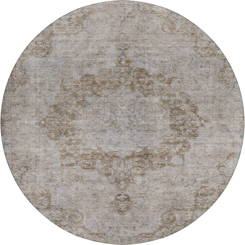Luxury Washable Indoor/Outdoor Tabrook Chocolate 8\' x 8\' Round Rug