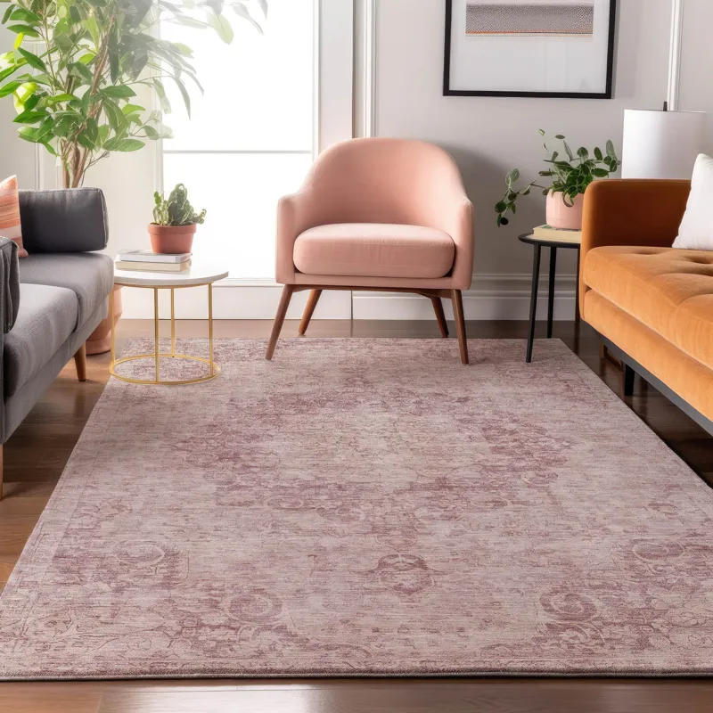 Luxury Washable Indoor/Outdoor Tabrook Pink 3\' x 5\' Rug
