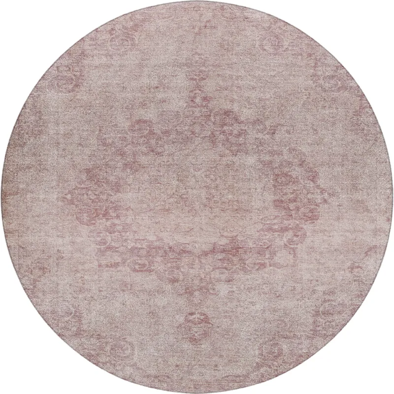 Luxury Washable Indoor/Outdoor Tabrook Pink 8\' x 8\' Round Rug