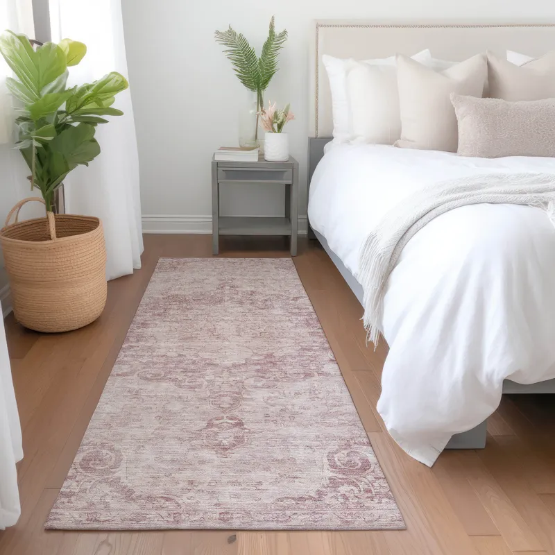 Luxury Washable Indoor/Outdoor Tabrook Pink 2\'3\" x 7\'6\" Runner Rug