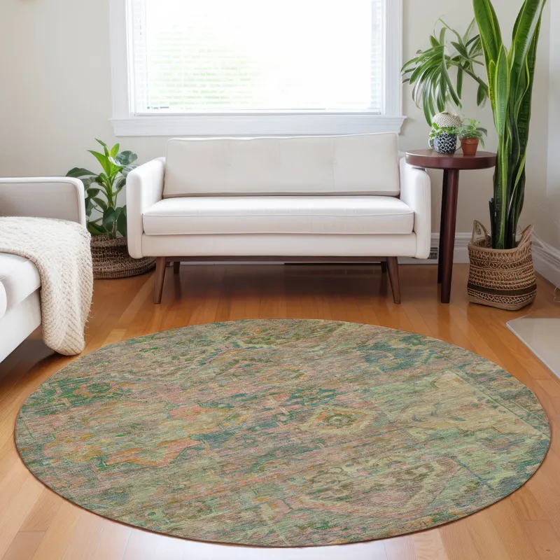 Luxury Washable Indoor/Outdoor Tabrook Blush 8\' x 8\' Round Rug