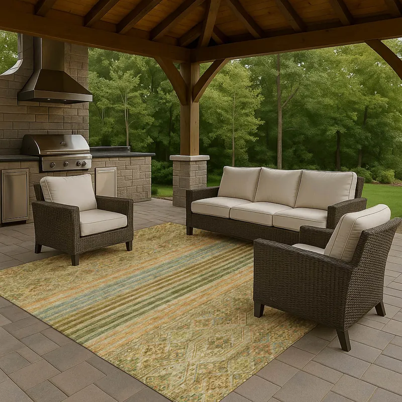 Luxury Washable Indoor/Outdoor Tabrook Aloe 3\' x 5\' Rug